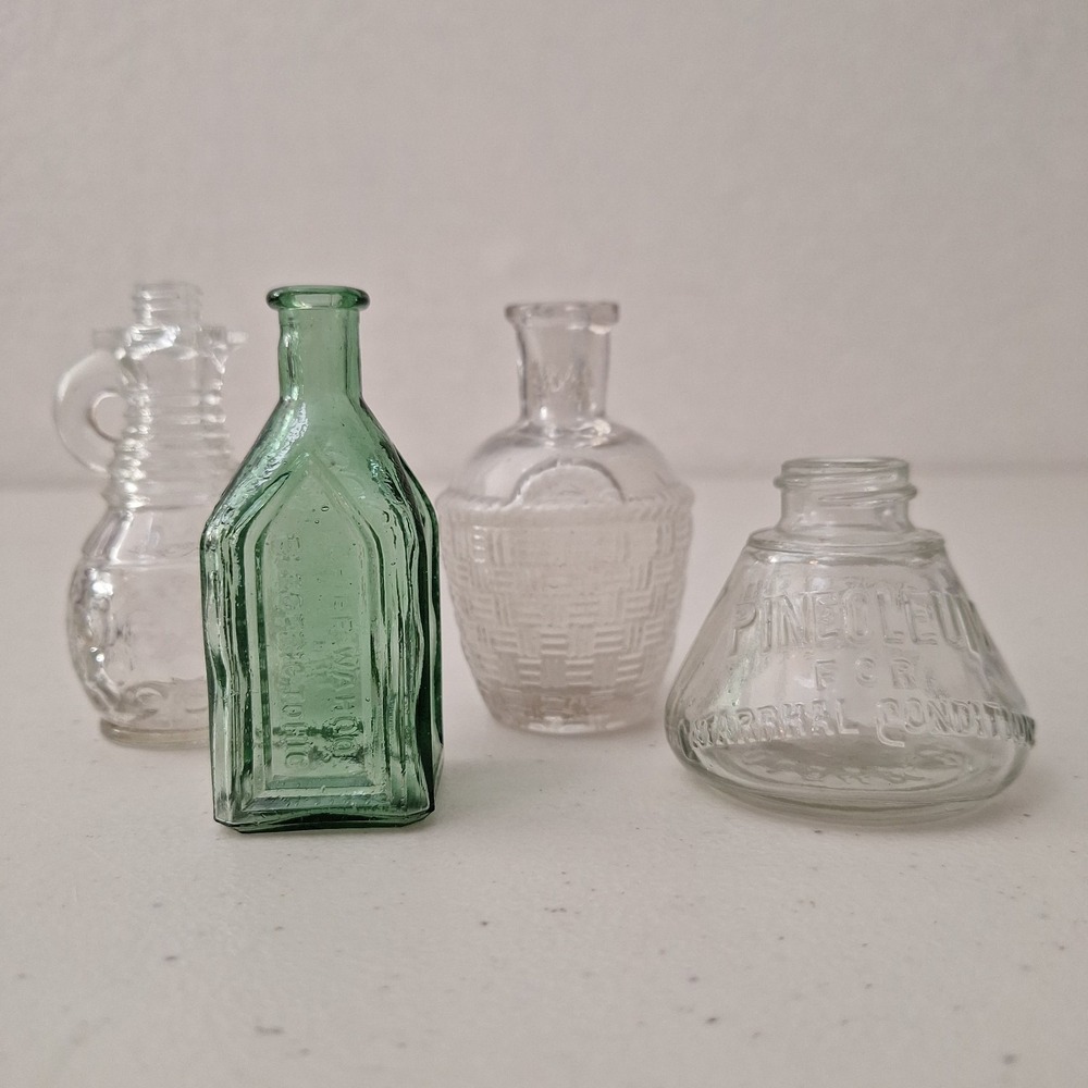 Lot of Antique Medicine Bottles Chief Wahoo ElectricTonic Pineoleum Basket Weave